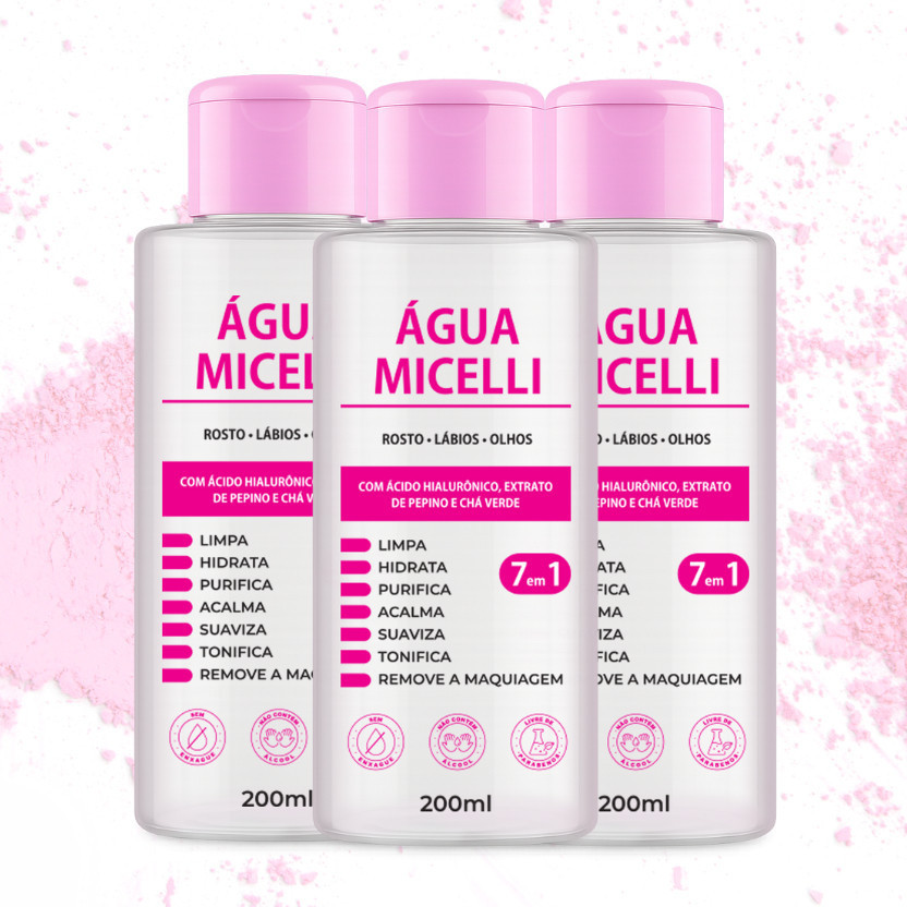 Kit 3x Água micelar com ácido hialurônico 200ml removedor e hidrata