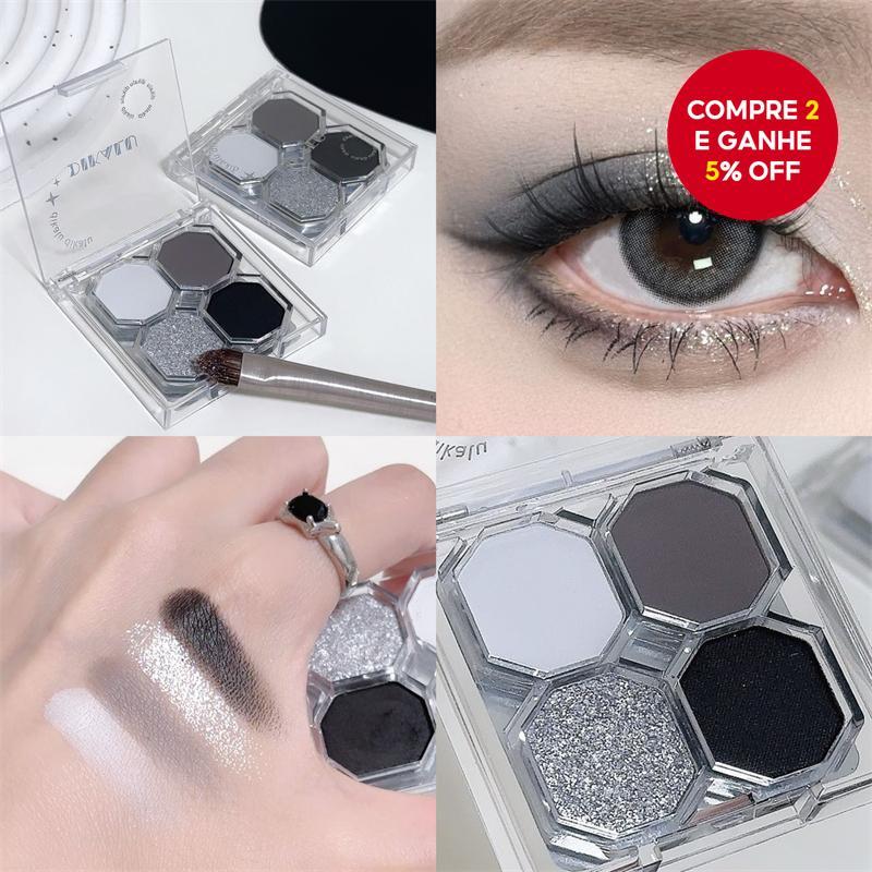 Paleta De Sombras Dikalu Punk Smoky: Olho De Gato Jasmim Preto E Cinza Cimento Com Glitter