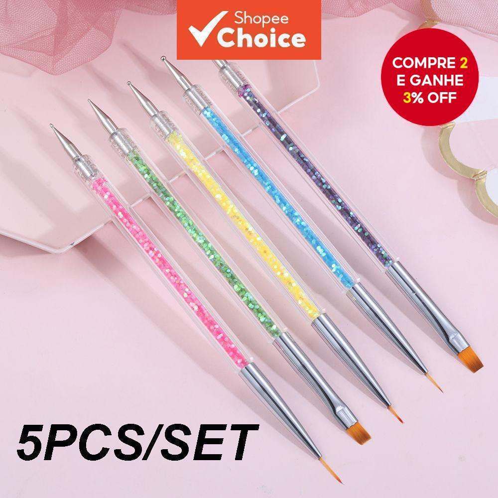 Kit 5 Pincéis E Ferramentas De Pontilhamento 2 Em 1 Ponta Dupla Decoração De Unhas Arte Pontoillismo Manicure Pedicure