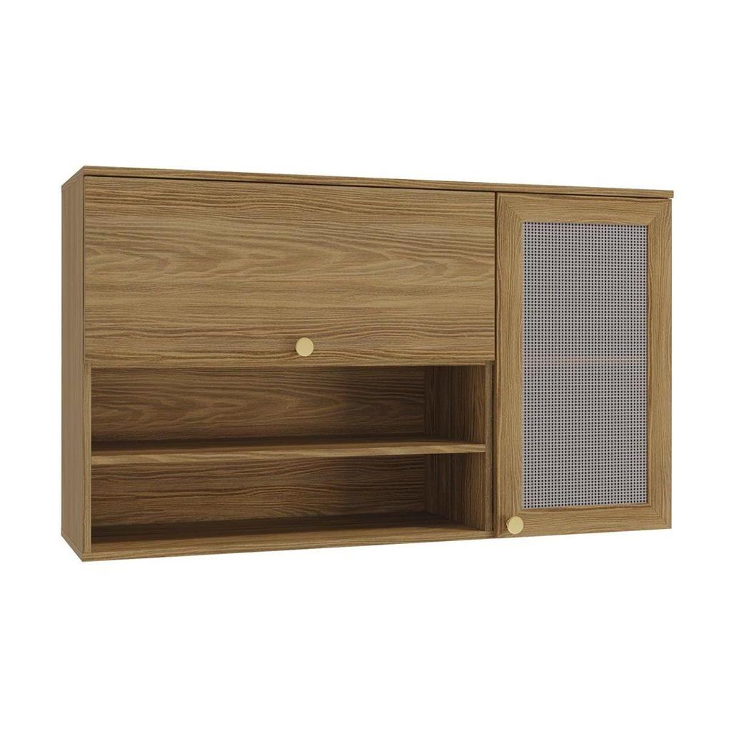 Armário Aéreo p/ Cozinha Botanic M635 Nicho c/2 Portas c/Tela 120cm Nogueira - Kappesberg