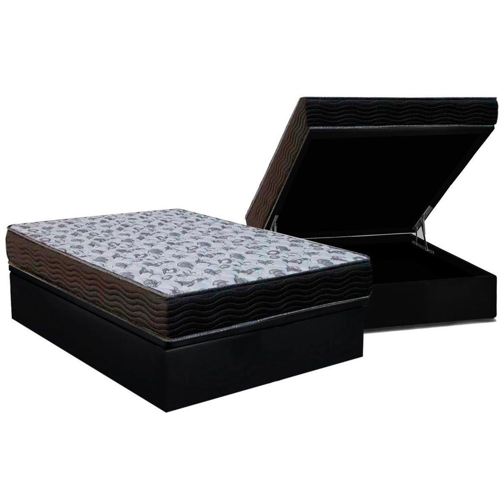 Cama Box Baú Casal: Colchão Anatômico Ortobom D33 / ISO 100 Ultra Firme + Base CRC Suede Black(138x188)