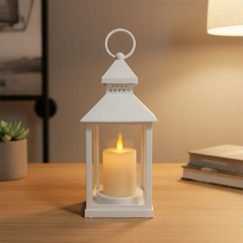Lampião Vela Lanterna 25 cm a Pilha Branco Importado Decoração Casamento