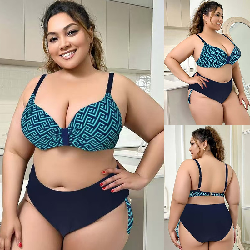 Maiô plus size M-3XL/biquíni sexy estampado de cintura alta com efeito emagrecedor, conjunto de duas peças/biquíni trian