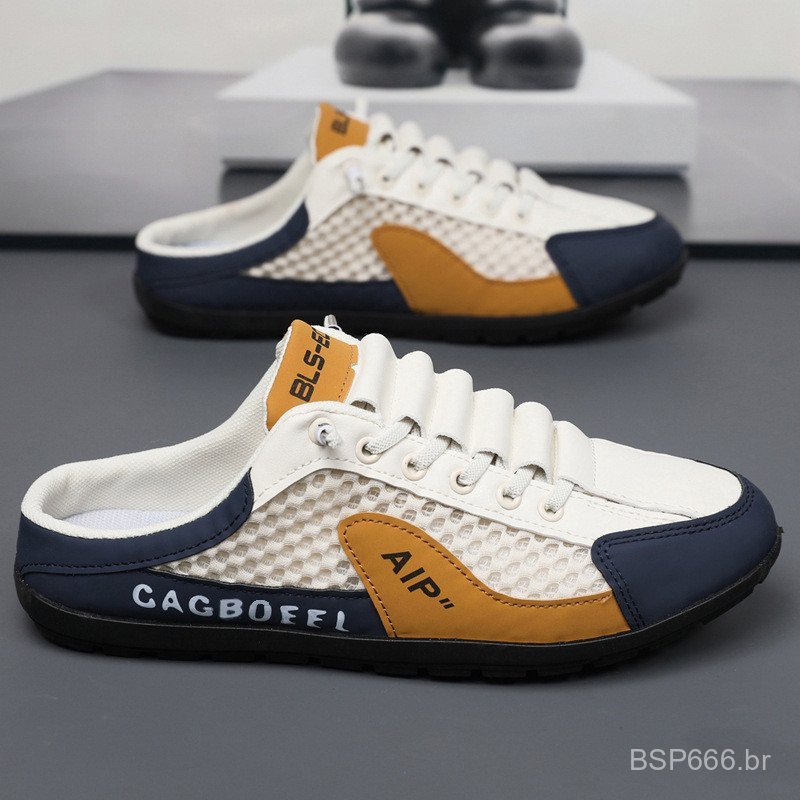 Baotou sapatos de meio suporte masculinos 2026 verão novo estilo malha respirável deslizamento em sapatos preguiçosos mo