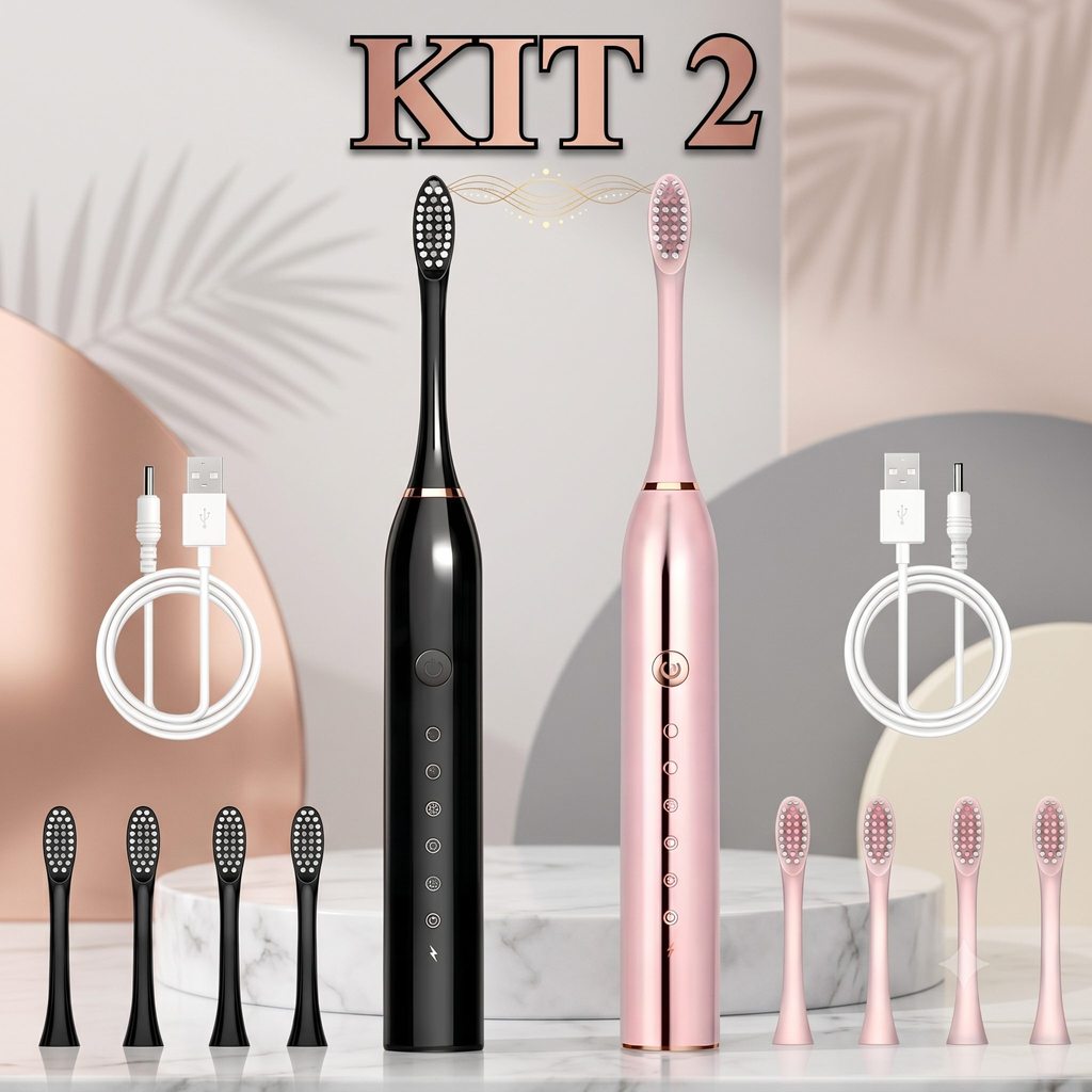 Kit Escova de Dente Elétrica 2 Unidades Recarregável