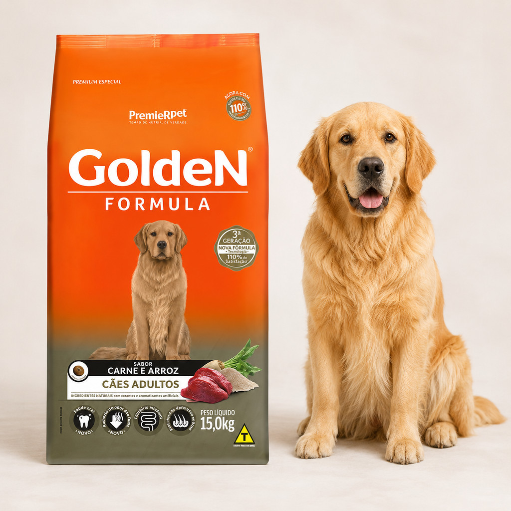 Cp Ração Golden Fórmula Cães Adultos Carne 15KG