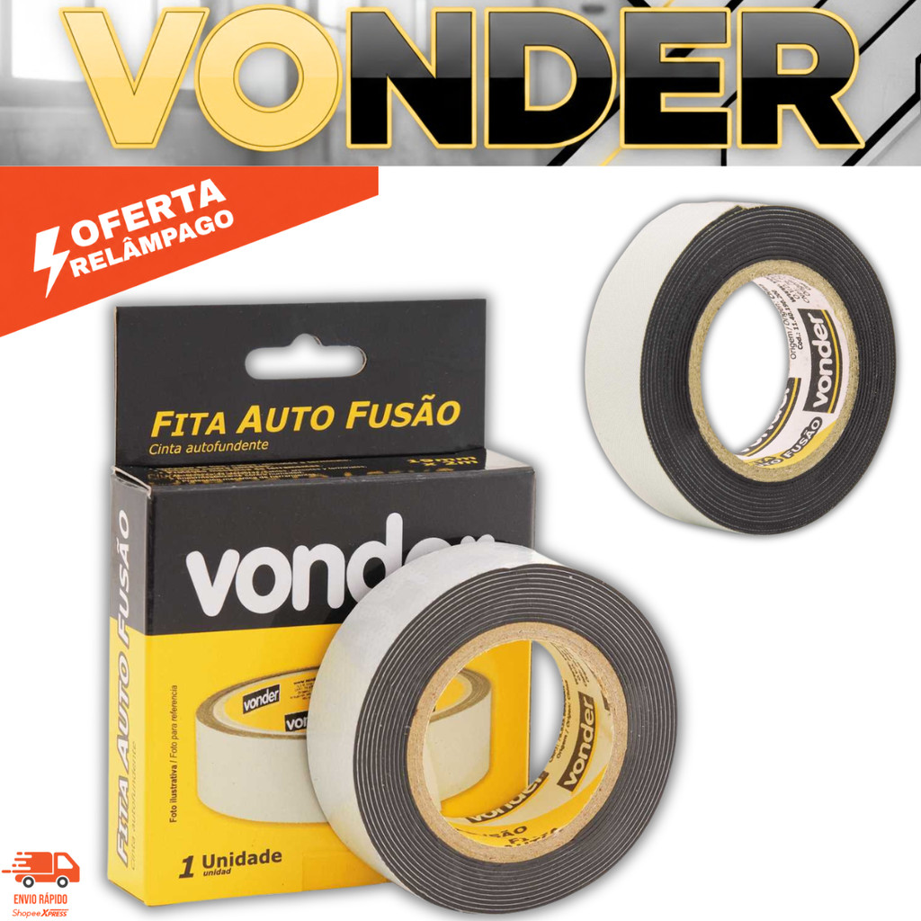 Fita Autofusão 19mm x 2m VONDER Isolante Elétrica Até 69000V Alta Vedação para Cabos e Fios
