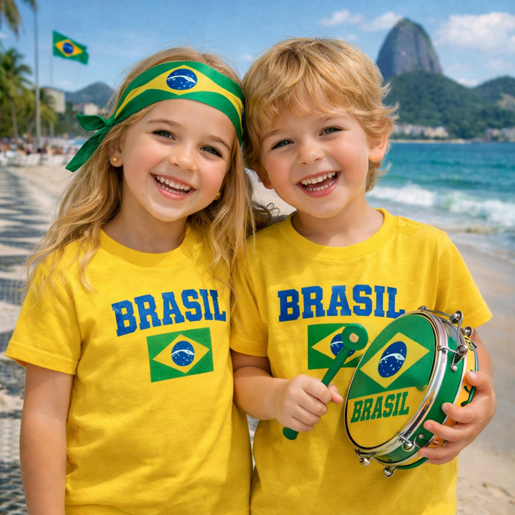 Blusa do Brasil Infantil Menino e Menina Camiseta do Brasil Infantil bandeira do Brasil copa do mundo jogo do Brasil