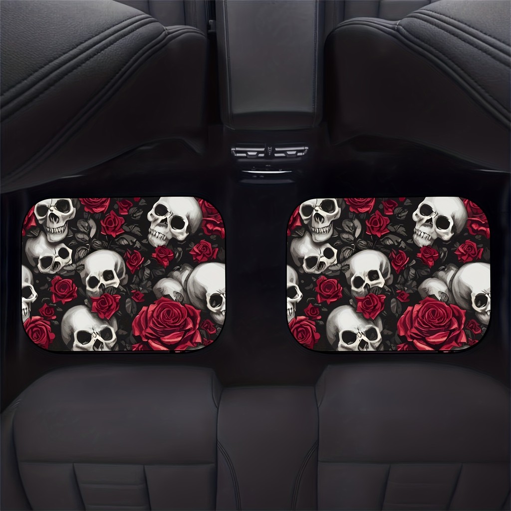 4 PCS Red Rose Skull Padrão Impresso Pés de Carro Antiderrapantes Pés de Carro