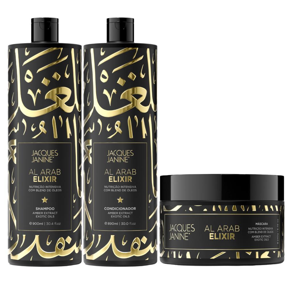 Kit Jacques Janine Al Arab Elixir Shampoo 900ml Condicionador 890ml + Máscara Hidratação 240g