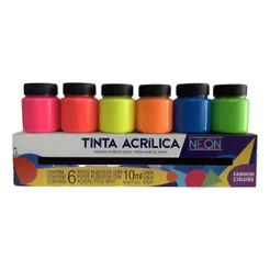 Conjunto ACRILEX 6 Cor Tinta Neon Fluorescente 10ml - 03906