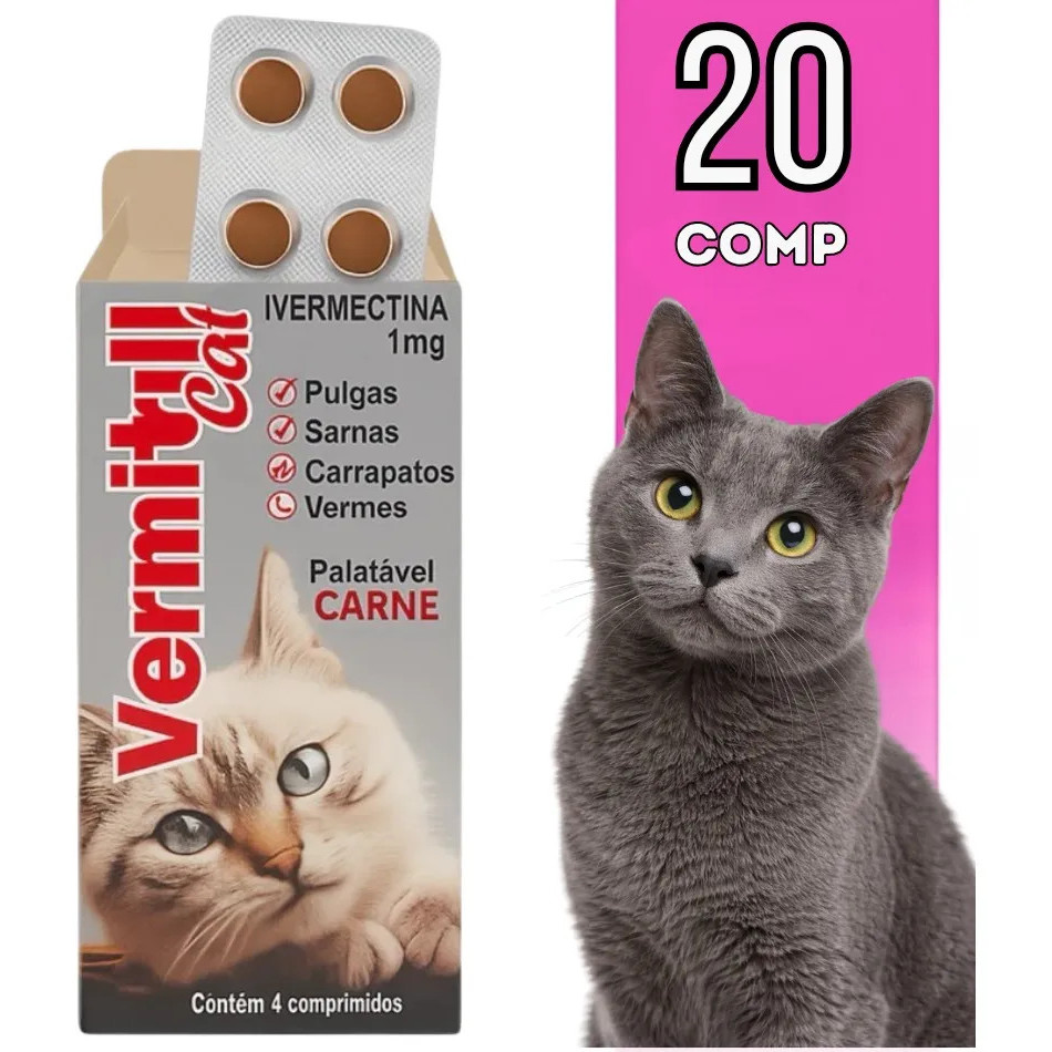 Vermitril Cat 20 Comprimidos Kit Reforço Para Gatos