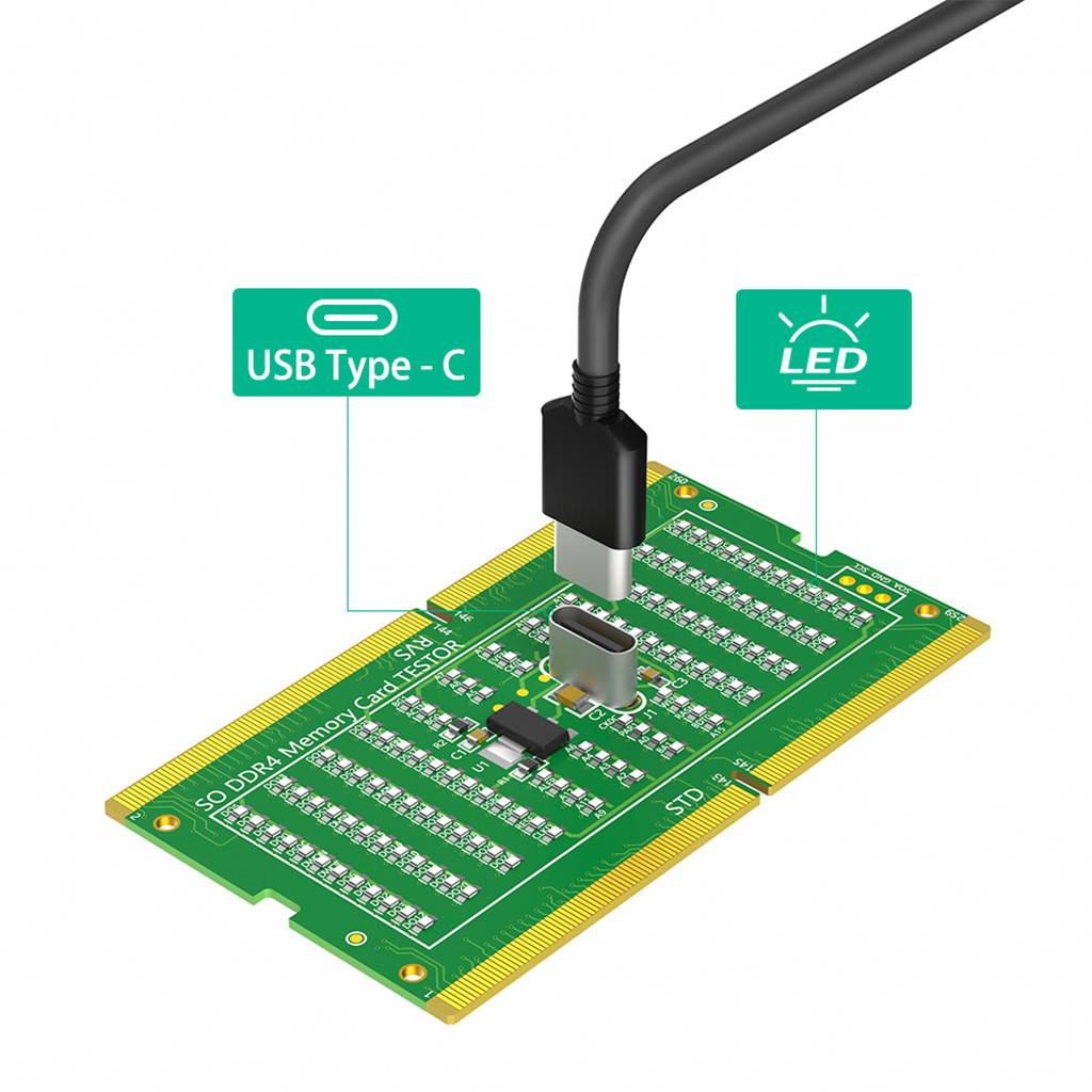 Então DDR4 Testador De Memória Portátil Indicador LED Detector De Falhas USB Tipo-C Para Notebook SO-DDR4 RAM Cartão De