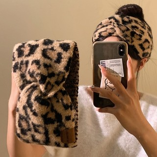 Outono inverno leopardo impressão de malha cruz de aba larga bandana feminina Retro Outing All-Match bandana lavagem ros
