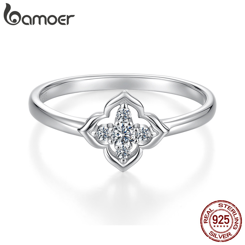 Anel De Prata Esterlina 925 Bamoer Moissanite Joias De Quatro Folhas Presentes Para Mulheres