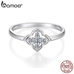 Anel De Prata Esterlina 925 Bamoer Moissanite Joias De Quatro Folhas Presentes Para Mulheres