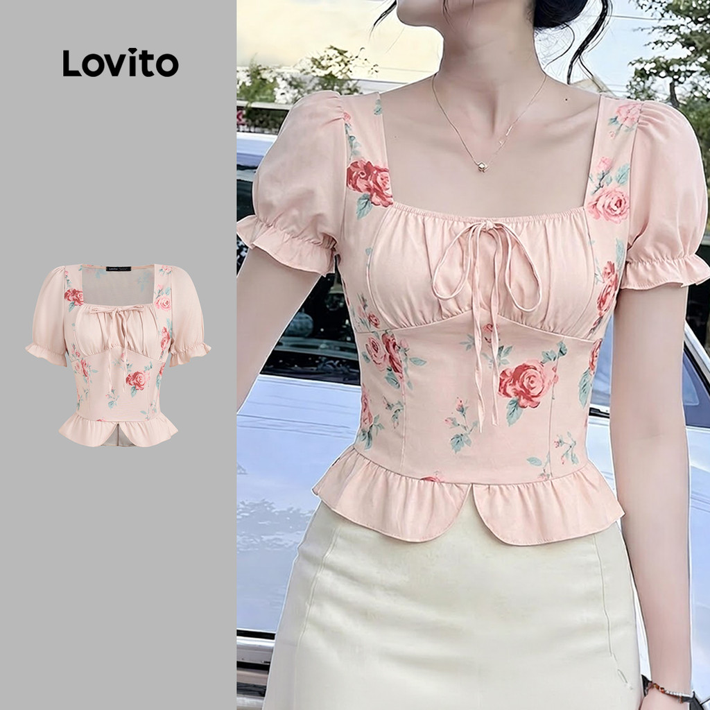 Lovito Blusa Elegante Com Costura Em Tecido Coreano Para Primavera/verão Feminin