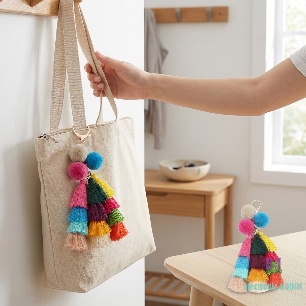 Chaveiro De Poliéster Com Borla Pom Bolsa Colorida Acessório Para Chave De Carro