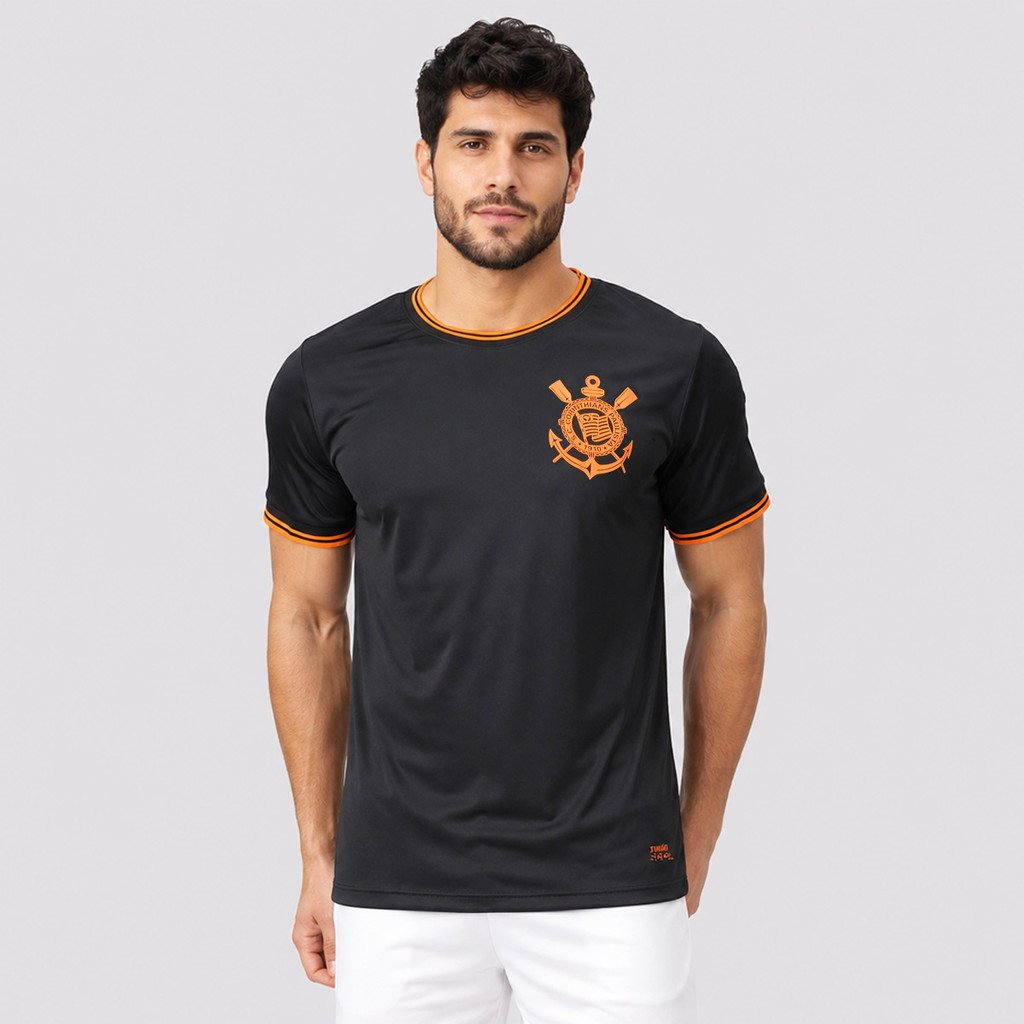 Camisa Corinthians Versão Neon Patch Libertadores Preta e Laranja