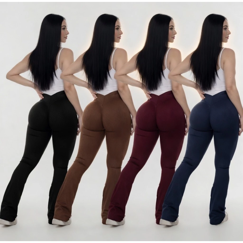 Calça Legging Flare suplex canelada  leg boca de sino bailarina Empina Bumbum Zero Transparência Inverno