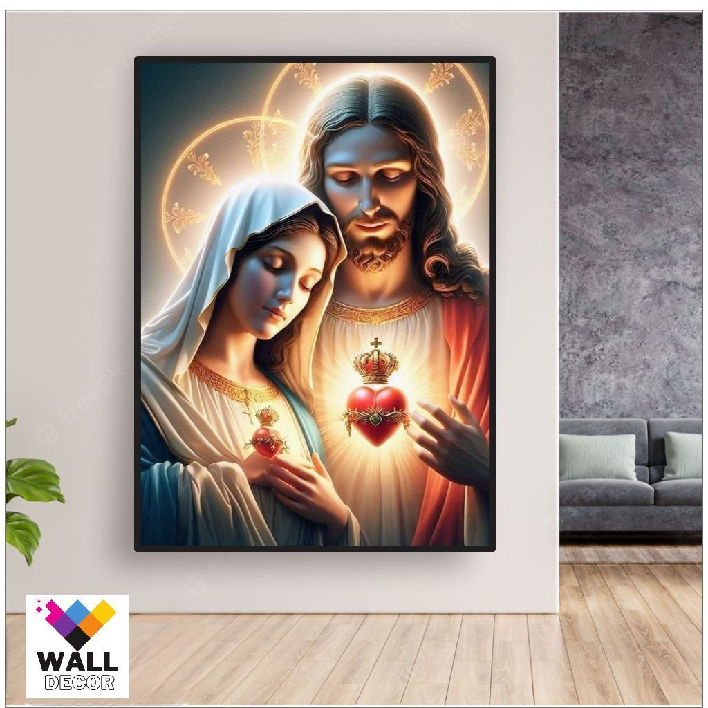 Quadro decorativo Grande 110x80 sagrado coração de maria e jesus decoração linda sala quarto  LUXO