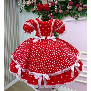 Vestido Infantil Junino Vermelho Bolinhas Luxo Festa Arraia