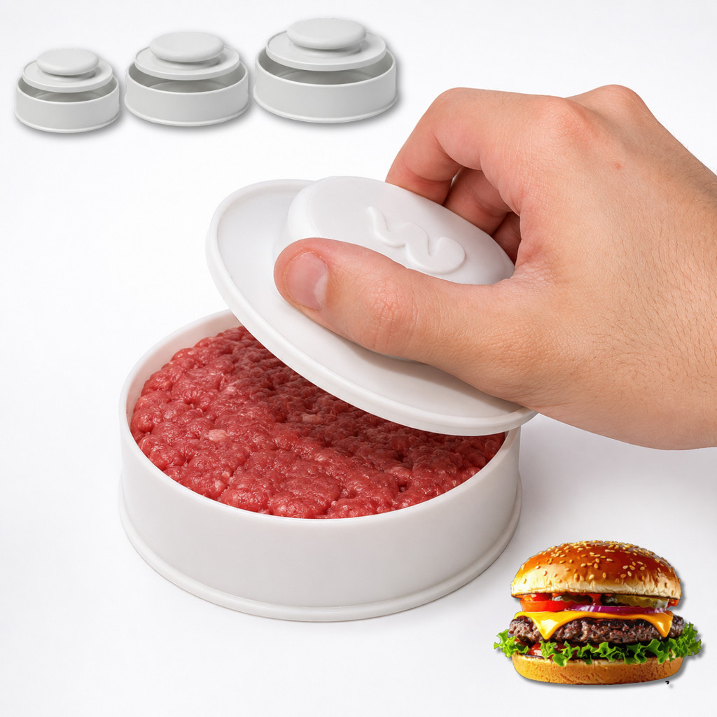 Kit 3 Prensas para Hambúrguer Pequena Média Grande Molde Hamburguer Artesanal