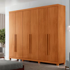 Guarda Roupa Casal Encanto MDF 6 Portas e 4 Gavetas com Pés Moderna Mobília