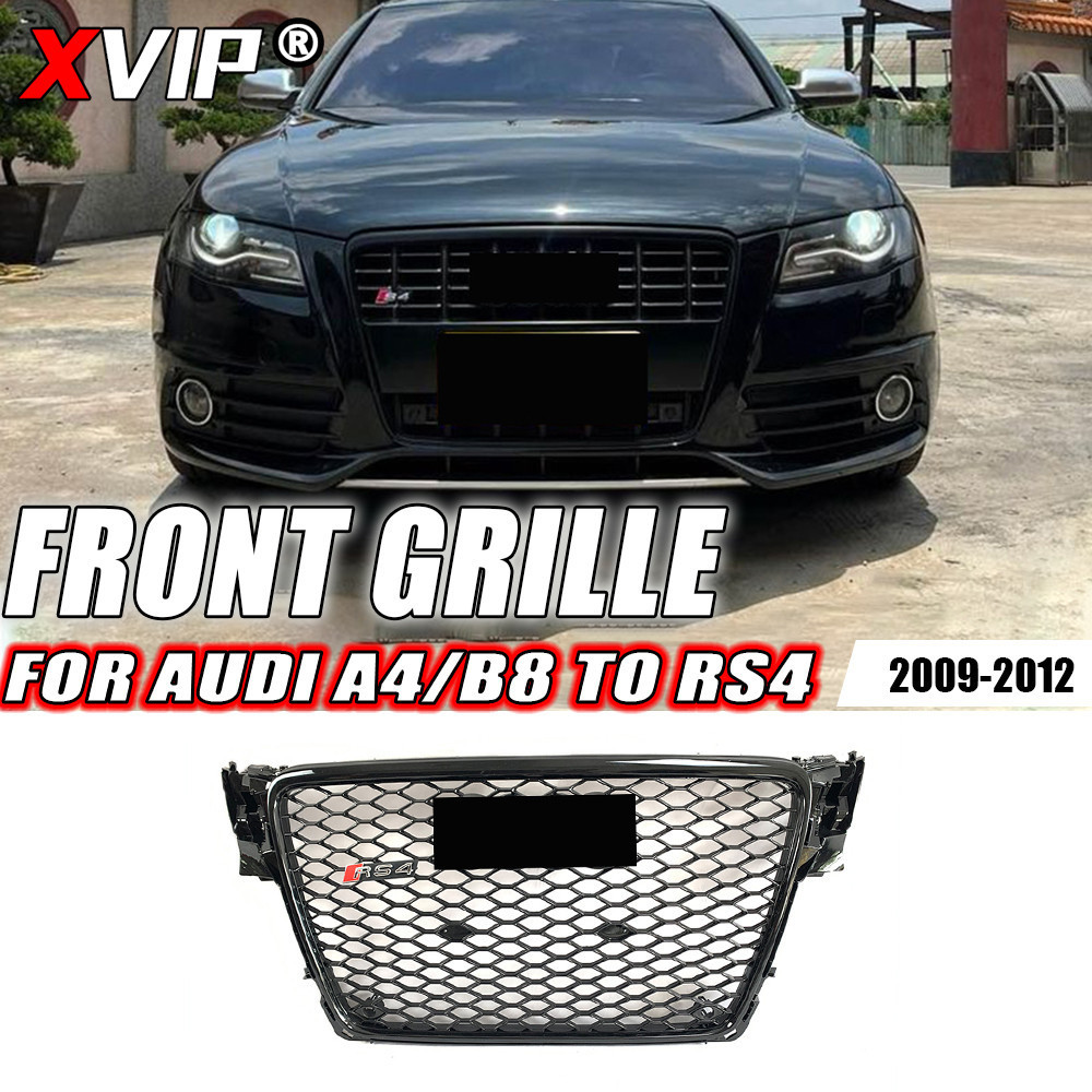 XVIP Todo Preto Brilhante Guarnição Grill Amortecedor Dianteiro Grade Apto Para Audi A4 B8 2009-2012 RS4 Estilo Grades D