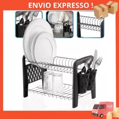 Escorredor Louca Pratos Copos Talheres Secador Porta Talheres Não Enferruja Preto