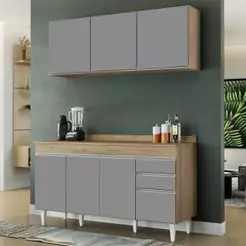 Armário Aéreo Argélia e Balcão Gabinete 150cm Marrocos Castanho/Cinza - Lumil Móveis