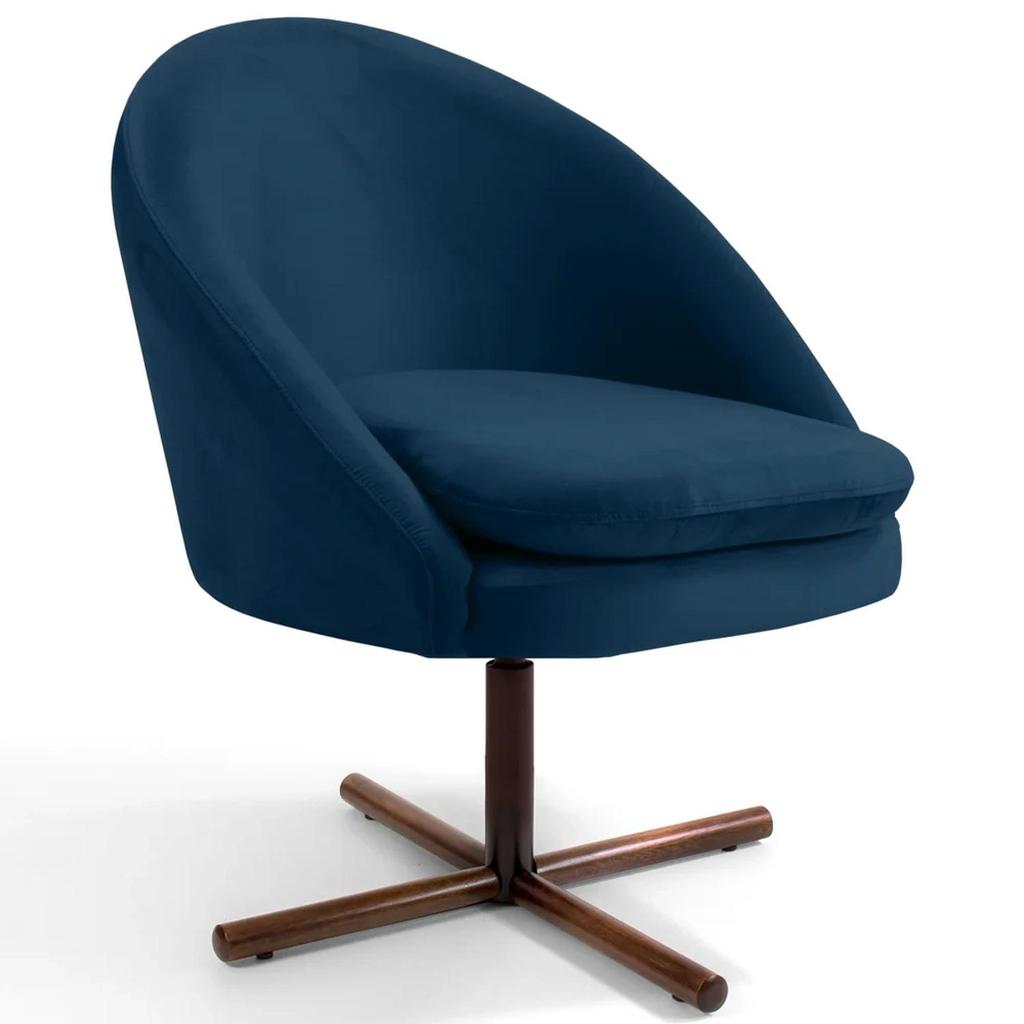 Poltrona Decorativa Base Xis Madeira Rafa C-304 Veludo Azul Marinho - Domi