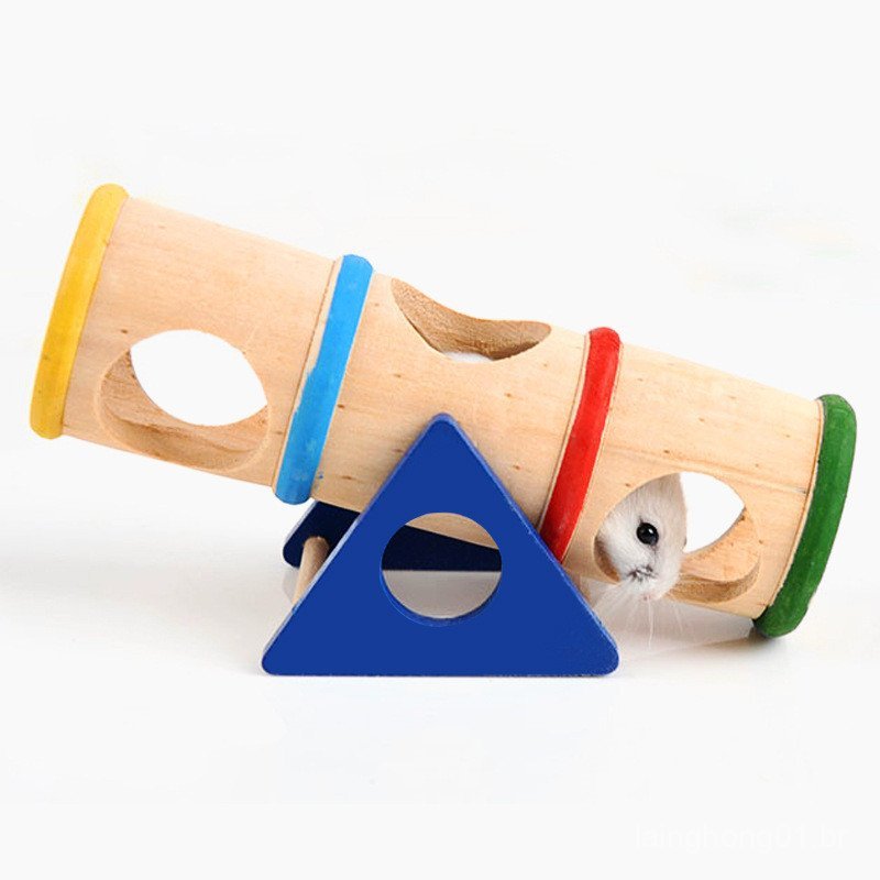 Hamster dourado, brinquedo de madeira para hamster, balde balançante, suprimentos de madeira para animais de estimação C