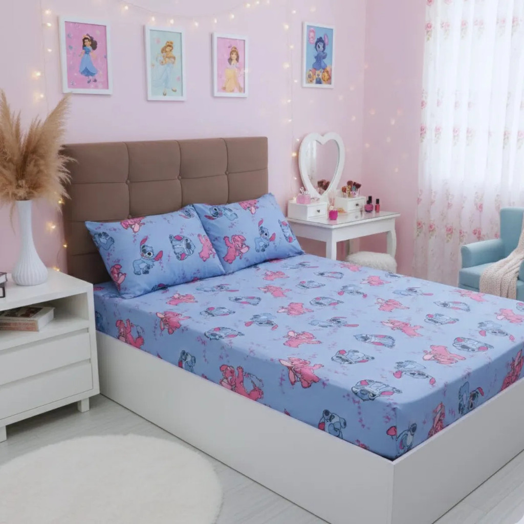 Jogo De Cama Casal Tematico Lilo Stitch C/ Elástico Disney