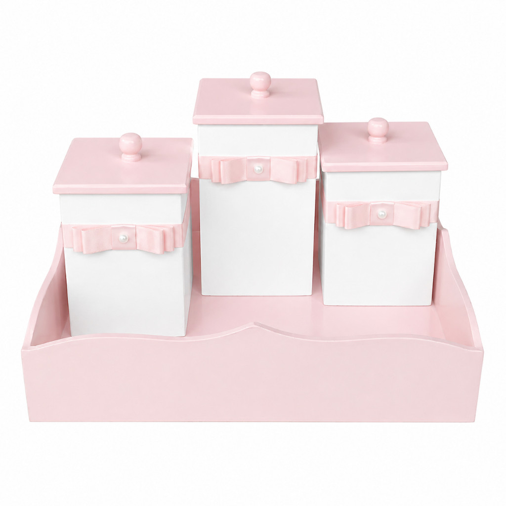 Kit de Higiene Bebê Personalizado MDF Bandeja Potes Rosa