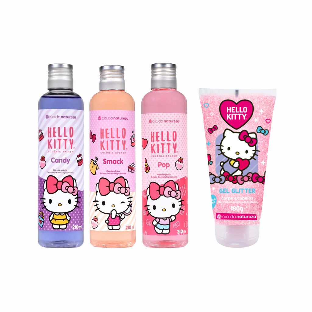 Hello Kitty KIT C/4 -  3 Deo Colônia  Splash 210ml + Gel Glitter 180ml