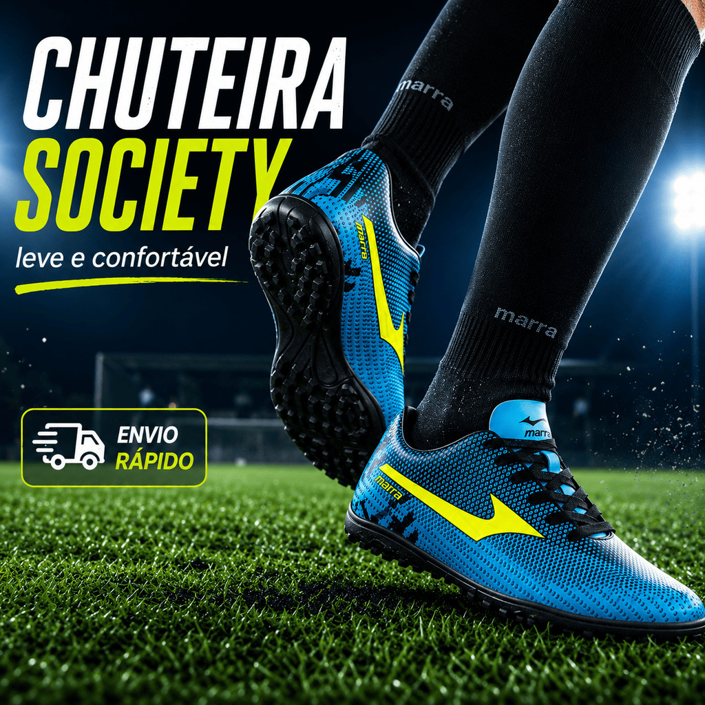 Chuteira Society Masculina Leve Costurada Reforçada Antiderrapante Futebol Sintético 34 ao 45 Brasil