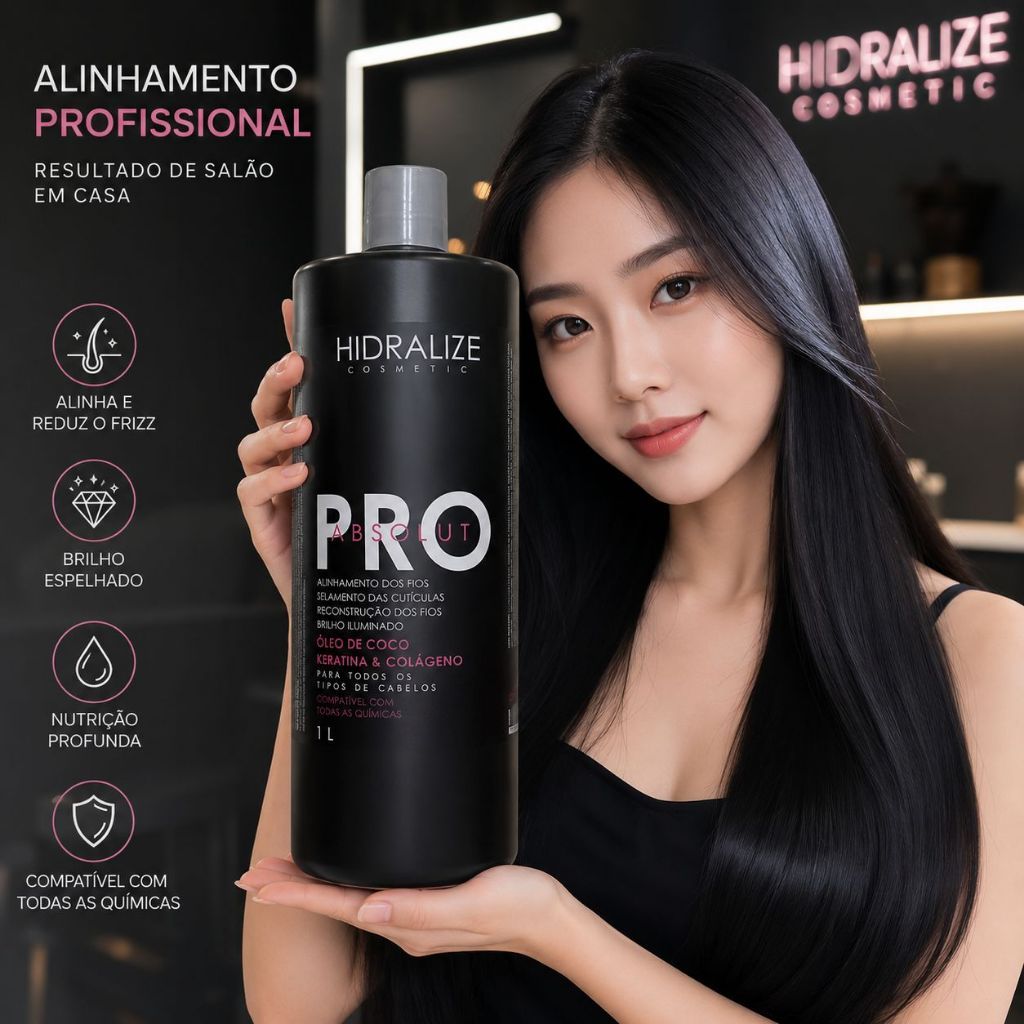 Escova Progressiva Pro Absolut 1 Litro LISO IMEDIATO Hidralize Cosméticos Realinhamento Capilar