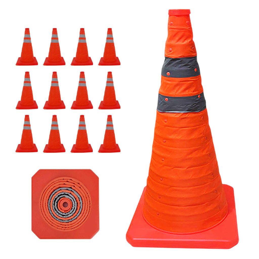 Cone Sinalizador de Transito Retratil Kit 12 Uni Viario Obra Segurança Estrada Rodovia Dobravel Portatil Flexivel