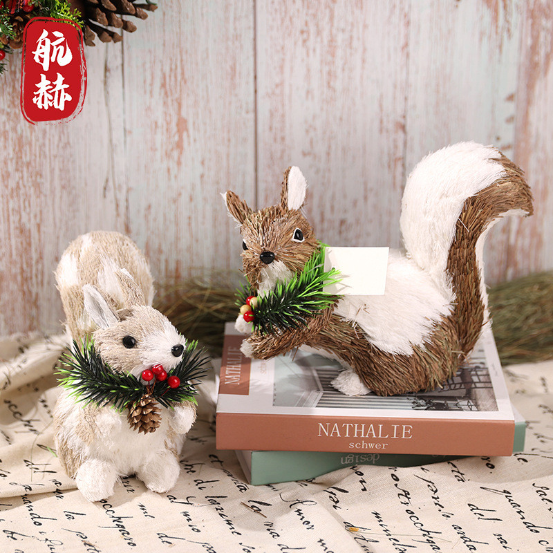 Exportação artesanato Pucao enfeites de natal esquilo palha pequeno Animal Hotel ornamentos pequeno esquilo