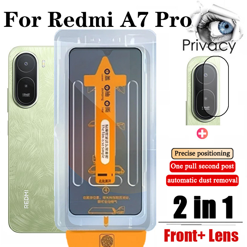 Redmi A7 Pro 2 Em 1 Protetor De Tela De Vidro Temperado Anti-Espionagem Com Um Clique Para A5 A3 15C 14C Note 14 15 4G 5