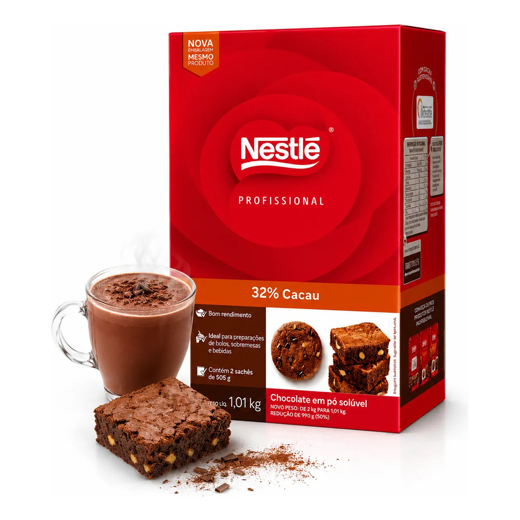 Chocolate  Pó 32% Cacau Nestlé Profissional Dois Frades 1kg Chocolate Quente Cobertura Recheios Bolo