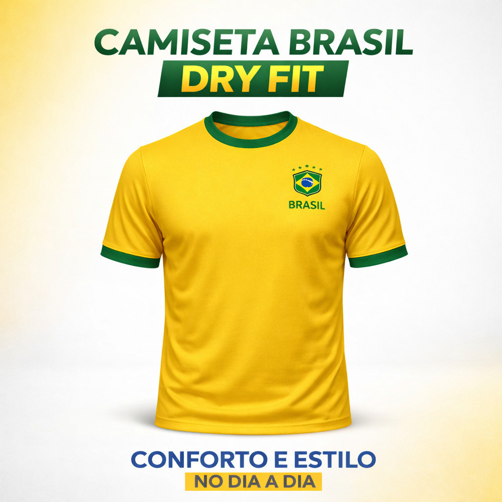 Camiseta Dry Fit Estampada Seleção Brasileira Copa Do Mundo 2026 Confortável Premium