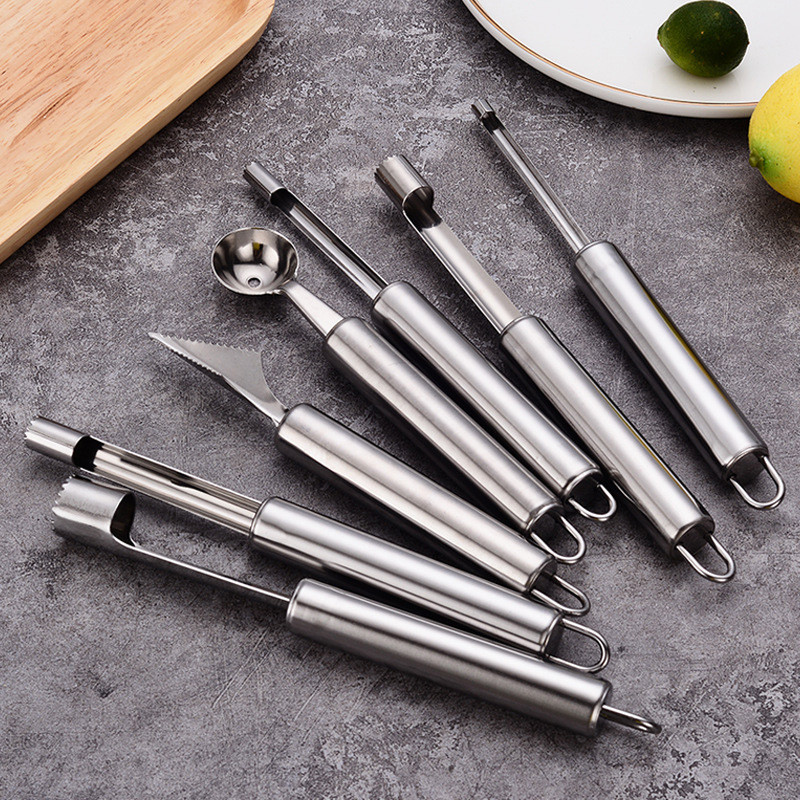 Descaroçador de aço inoxidável, extrator de miolo de frutas, colher para frutas, colher para bolas de melancia, conjunto