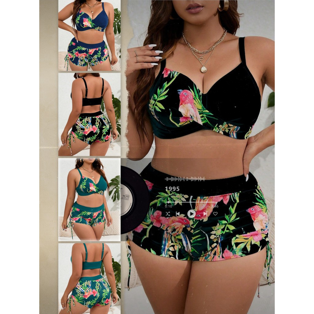 Biquíni/Traje de Banho Separado Feminino Plus Size com Copas Rígidas Estampadas para Seios Grandes, Novo Estilo 3814