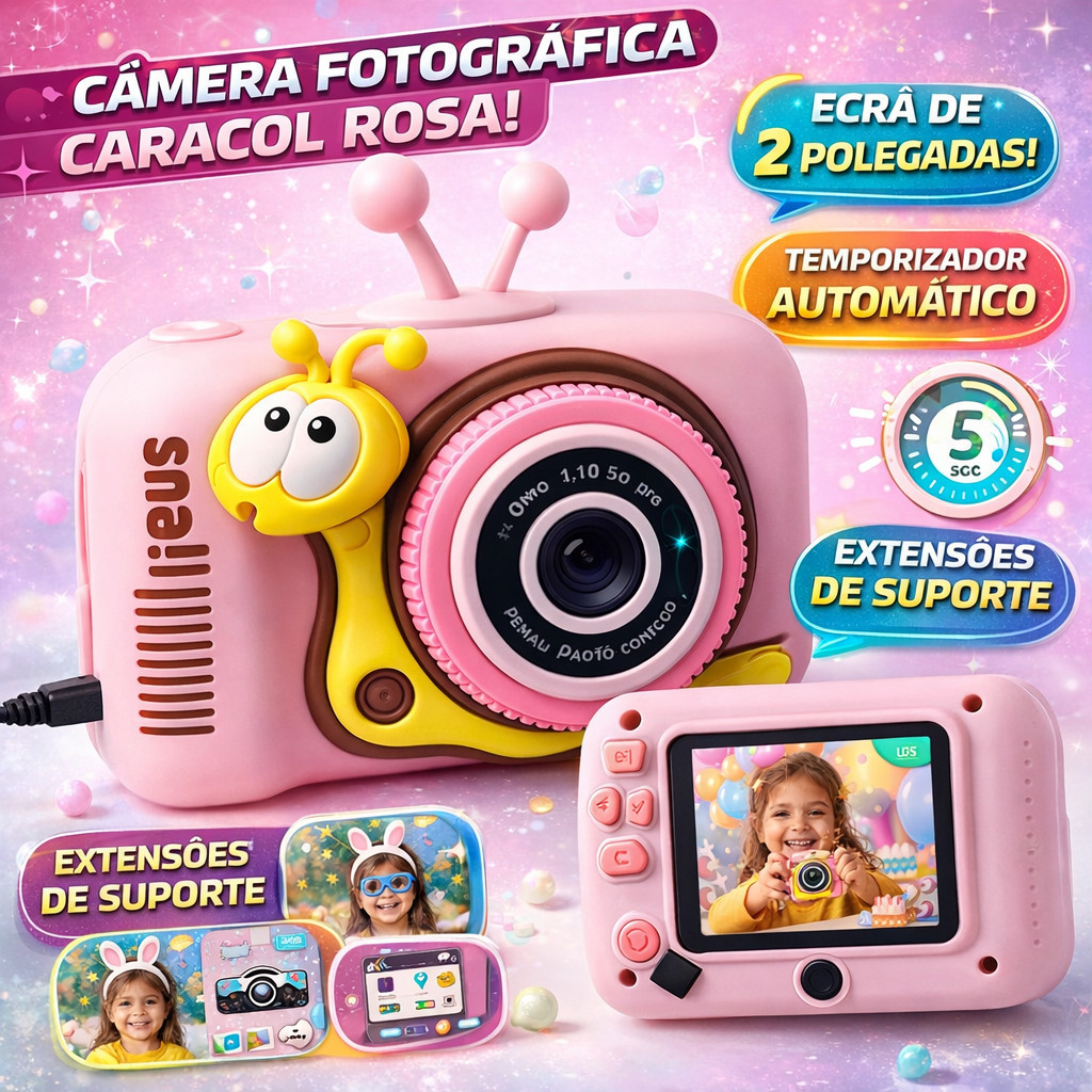 Câmera Infantil Digital com Extensões de Suporte e Timer Automático