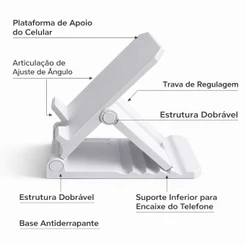 Suporte de Celular Ajustável Dobrável Mesa | Base Antiderrapante Universal para iPhone e Android