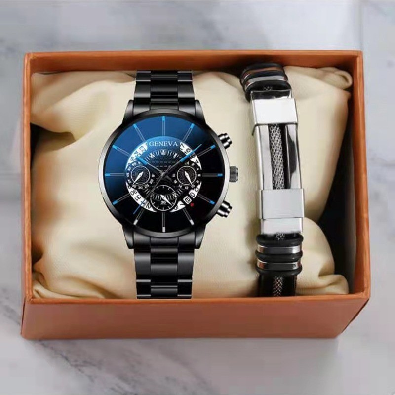 Relógio masculino relógio masculino moda negócios Casual relógio masculino conjunto de pulseira de duas peças relógio de