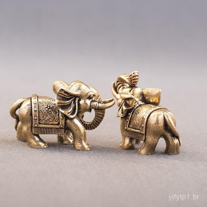Ornamento de elefante da fortuna em cobre, estátua em miniatura de bronze com mensagem de bênção, estátua de animal a