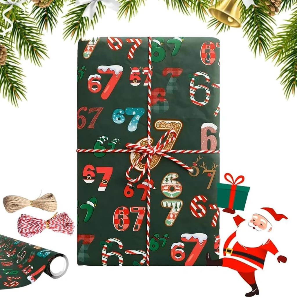 67 Papel de Presente de Natal, 67 Papel de Presente com Estampas de Memes, Rolo de Papel de Presente de Natal, Papel de 